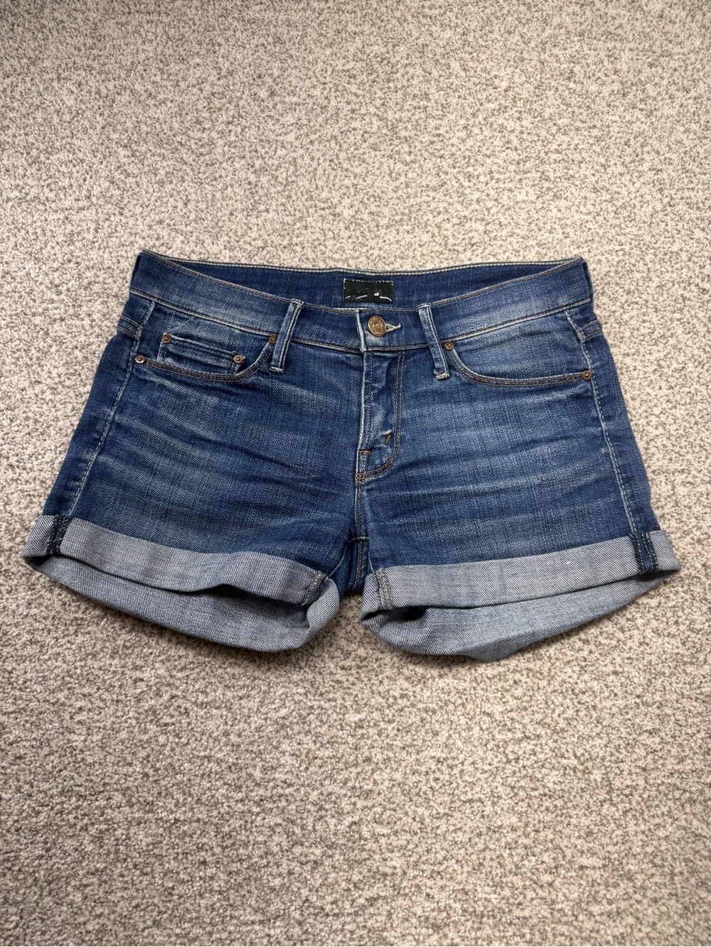 Women's MOTHER Denim Medium Wash Blue Cotton Cuffed Short Shorts Size 24x3